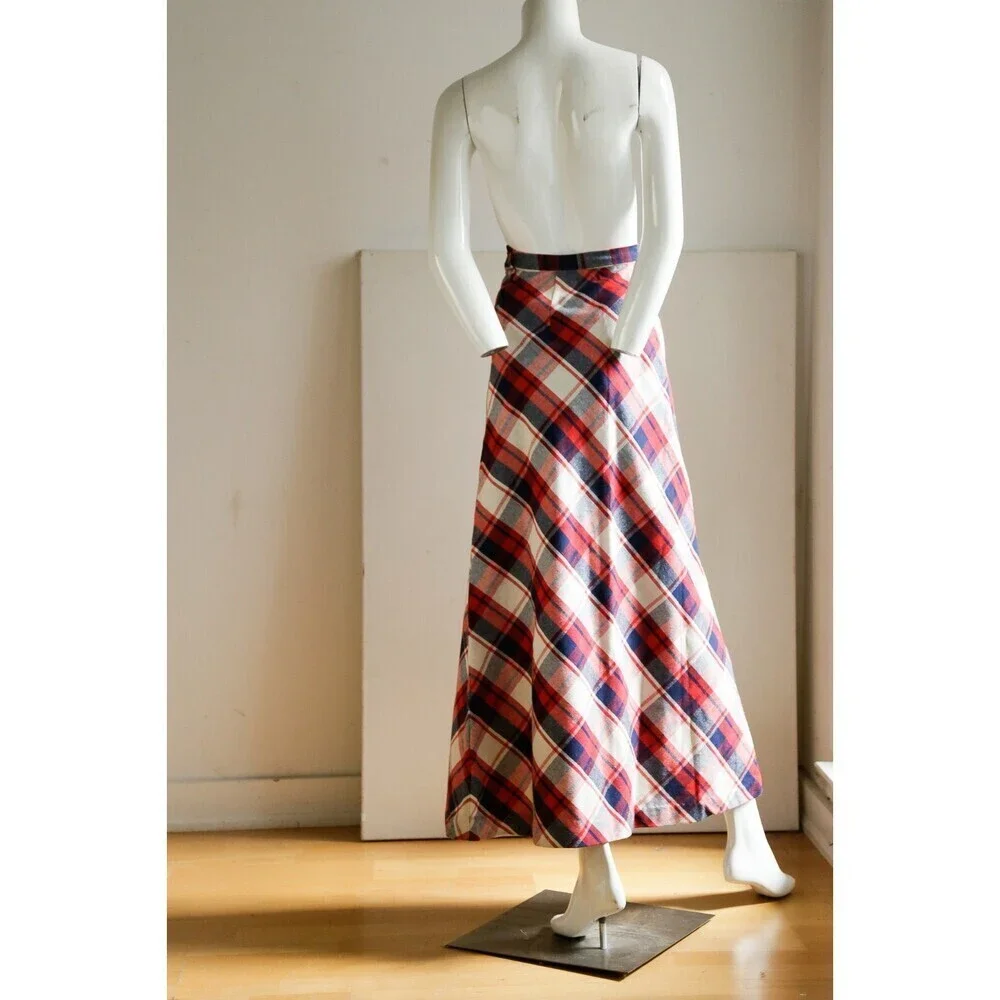 Vintage Large Scale Plaid A line Maxi Skirt XS
